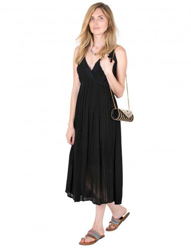black-cotton-double-fabric-striped-dress
