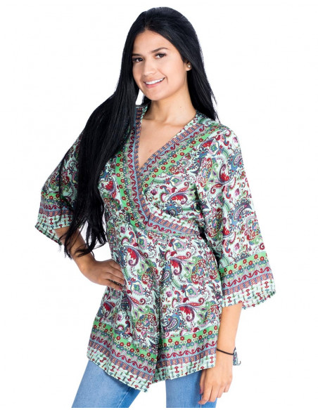 Long Wrap Blouse