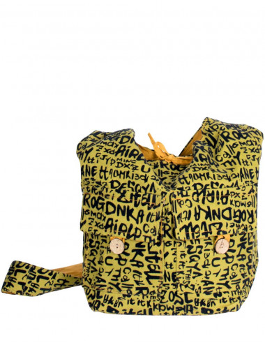 Yellow Shoulder Bag with Black Letters