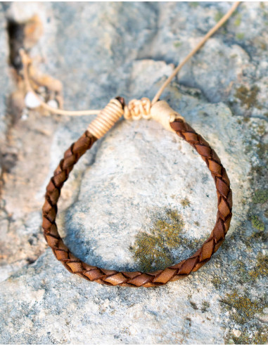 pulsera-marron-simil-cuero-hippie-unisex-india