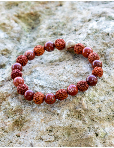 Rudraksha and Red Jasper Bracelet