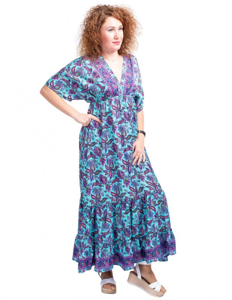 vestido-largo-con-volantes-verano-turquesa