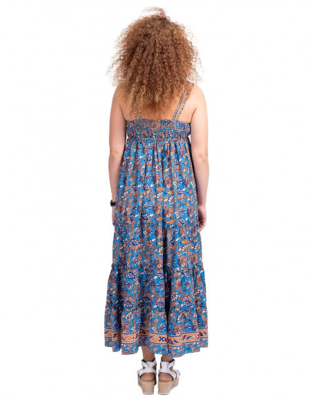 vestido-largo-verano-talla-amplia-azul-flores-naranjas