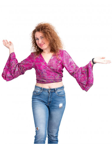 Fuchsia Top with Wide Sleeves