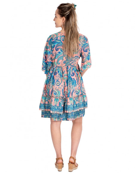 vestido-mujer-corto-seda-estampado-salmon