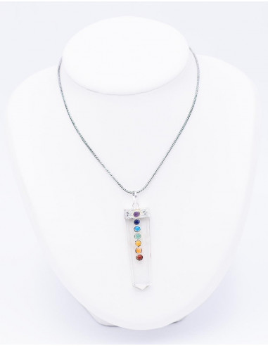 Crystal Quartz Pendant with 7 Chakras