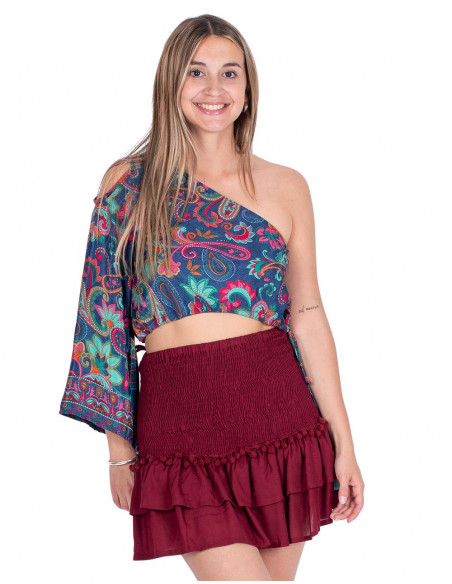 top-corto-original-falda-burdeos