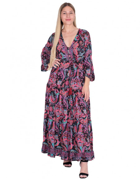 vestido-largo-con-volantes-y-mangas-negro