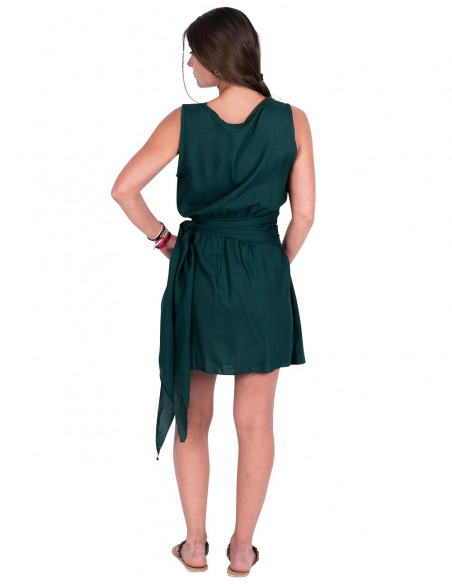 vestido-corto-drapeado-lazo-cintura