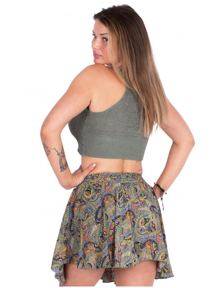 falda-corta-mujer- verano-seda-verde