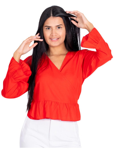 Red blouse with ruffles