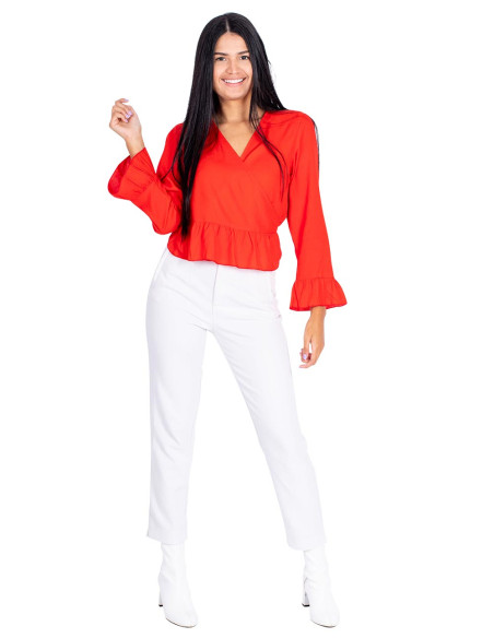 Red blouse with ruffles