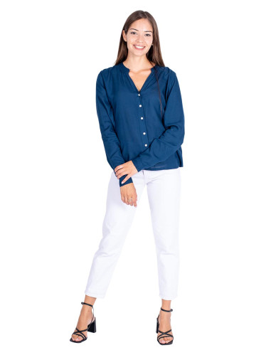 blusa-azul-botones-cuello-pico