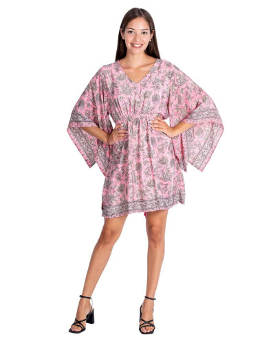 vestido-mujer-mangas-amplias-estampado-rosa