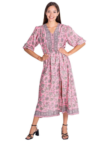 Pink dress with gray flowers