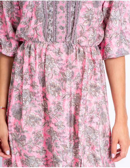 Pink dress with gray flowers