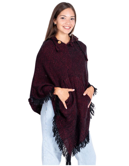 Burgundy Fringed Poncho