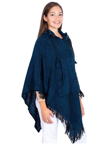 Blue Poncho with Fringe