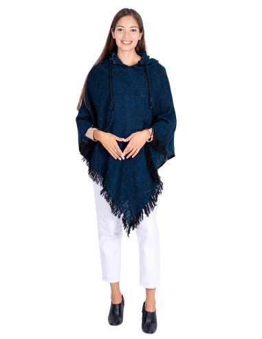 Blue Poncho with Fringe