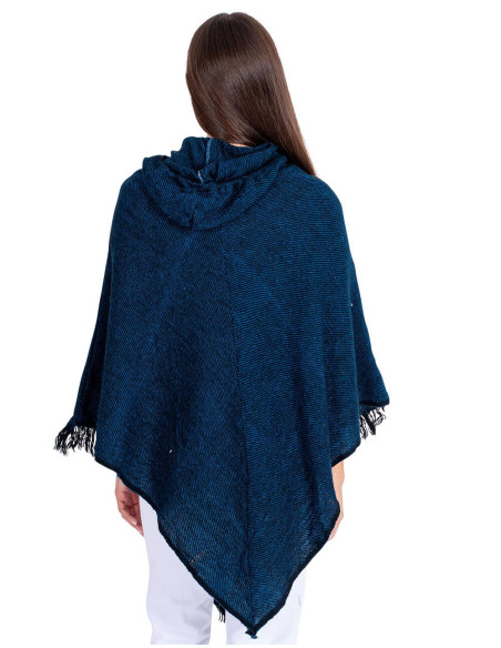 Blue Poncho with Fringe