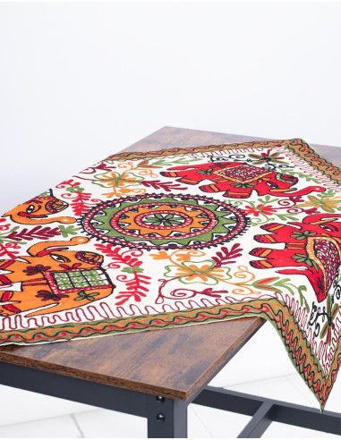 Square Tapestry with 4 Elephants
