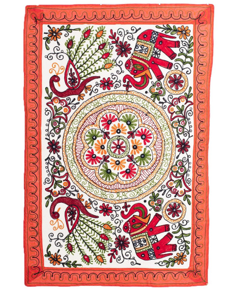 Rectangular Embroidered Tapestry with Animals