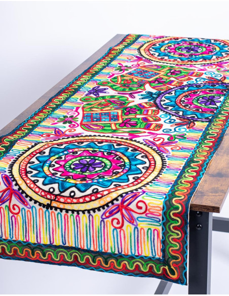 Multicolored Tapestry of Facing Elephants