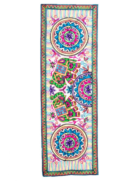 Multicolored Tapestry of Facing Elephants