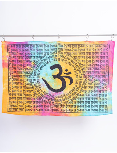 Handmade tapestry of the Om symbol on a multicolored...
