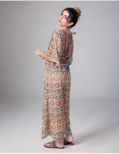 Kimago Boho Style Printed Silk Jumpsuit