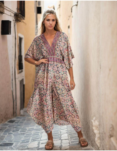 Kimago Boho Style Printed Silk Jumpsuit