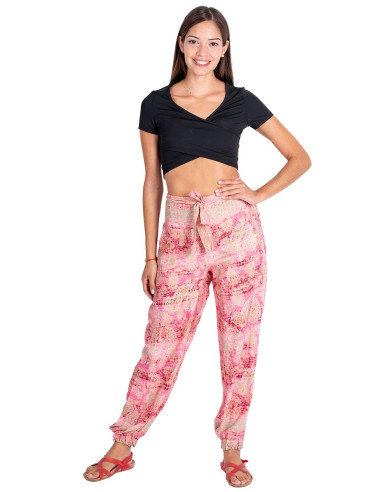 Pink Printed Silk Trousers
