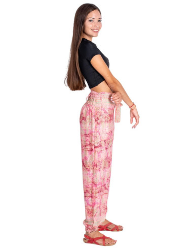 Pink Printed Silk Trousers