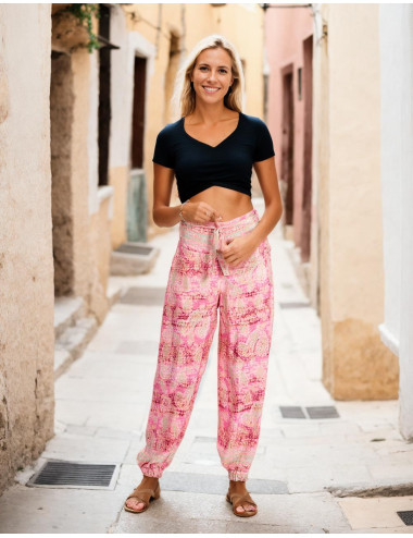 Pink Printed Silk Pants