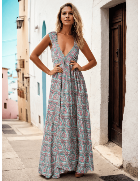 Long Printed Silk Dress