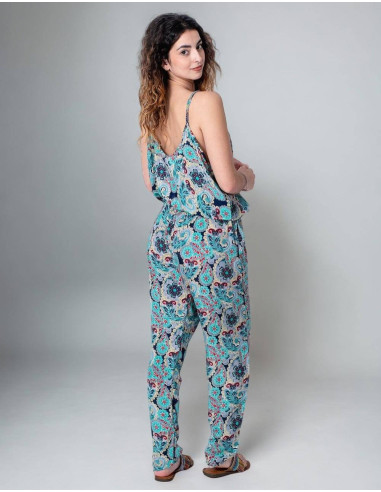 Long Printed Straps Jumpsuit