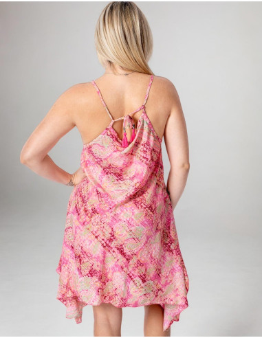 Pink silk uneven beach dress Kimago