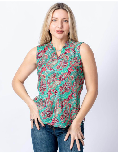 Basic printed green silk T-shirt