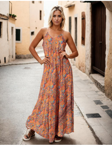 vestido-largo-hippie-naranja-estampado