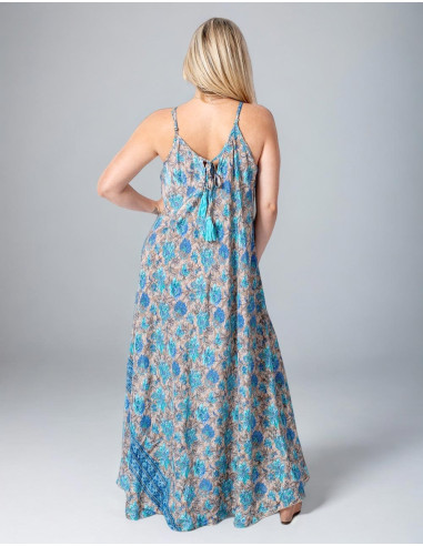 Light Blue Printed Silk Long Dress