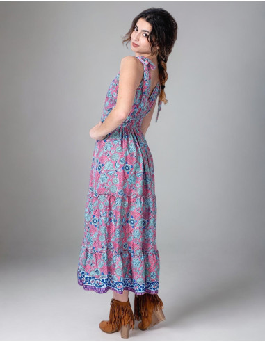 Pink Silk Dress with Flower Print