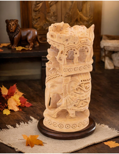 Wooden Elephant Carved Statue 6 inches