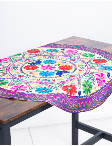 Round Tablecloth with Hand Embroidered Flowers – Kimago...