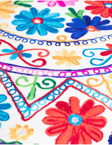Round Tablecloth with Hand Embroidered Flowers...