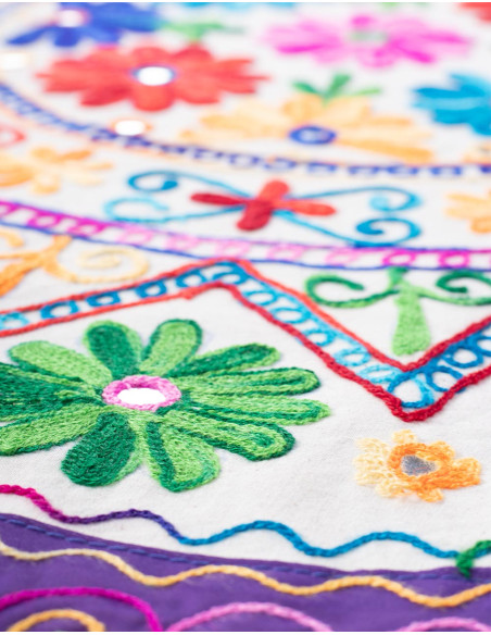 Round Tablecloth with Hand Embroidered Flowers – Kimago Artisanal Art