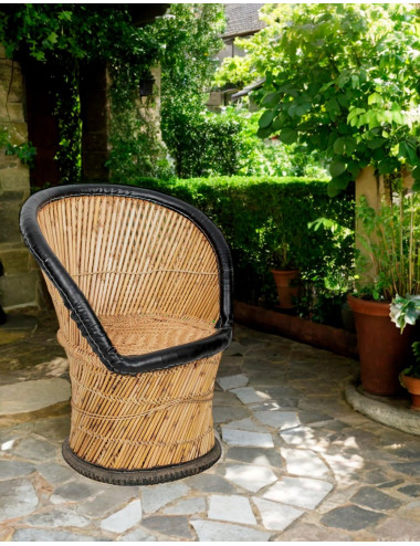 Jute armchair with faux leather details | Handcrafted in...