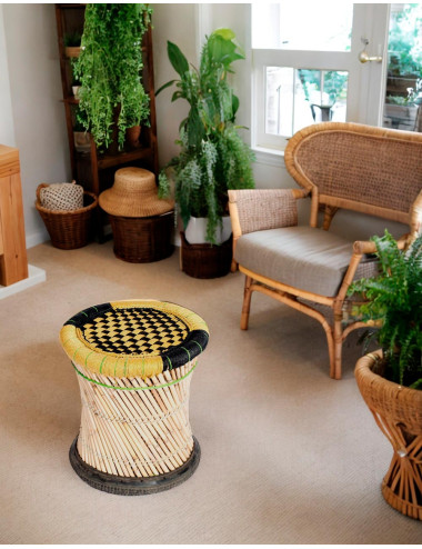 Handwoven Bamboo Stool Lid - Authentic Indian...