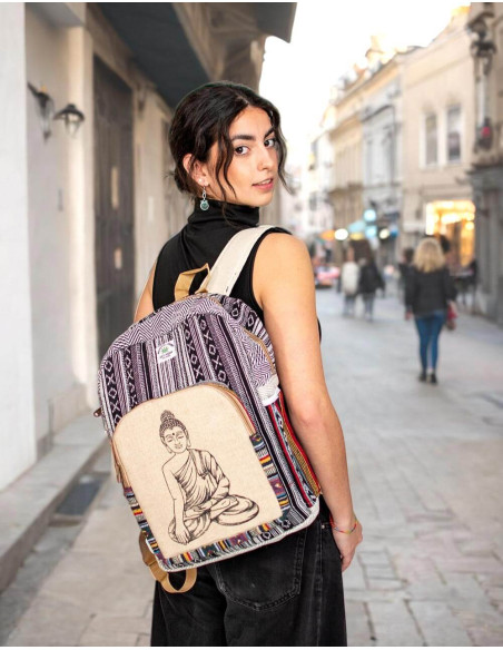 Unisex Hemp Backpack with Exclusive Buddha Design | Indian Handicraft | Wholesale