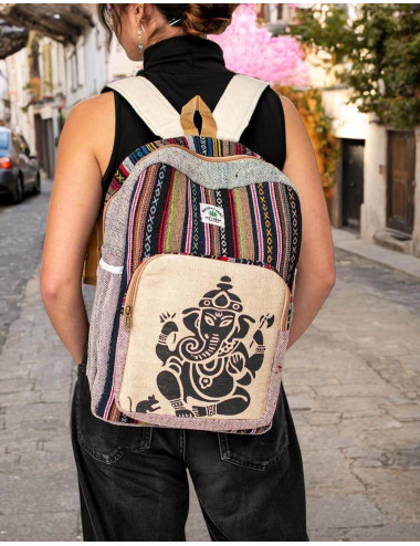 Trendy Unisex Hemp Backpack with Exclusive GANESHA Design...