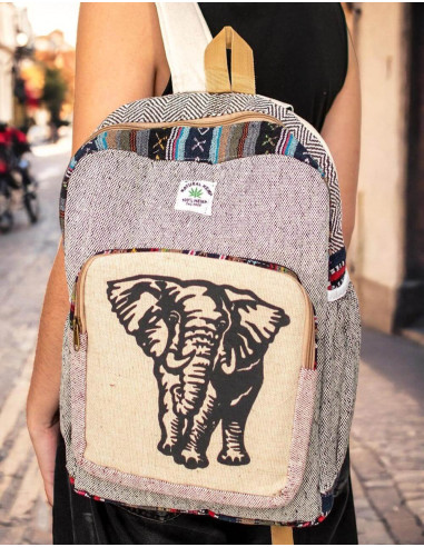 Trendy Unisex Hemp Backpack with Elephant...